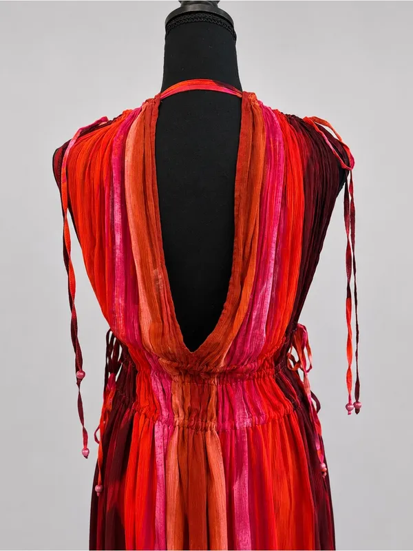 NWT Zara Sunset Flowy Maxi Dress Medium Plunge V-Neck Adjustable Tie Waist Boho - Image 6