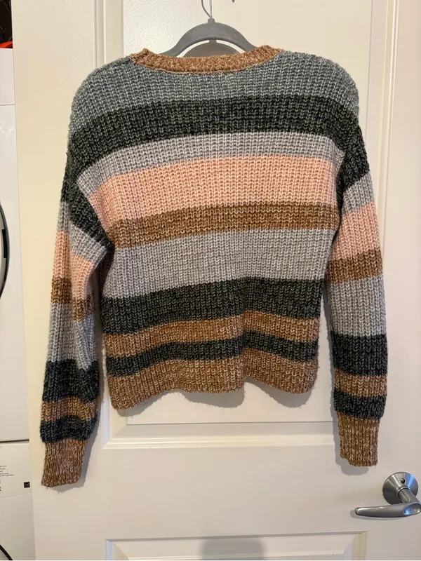 C&C California Striped Knit Sweater in Gray, Pink & Brown - Image 4