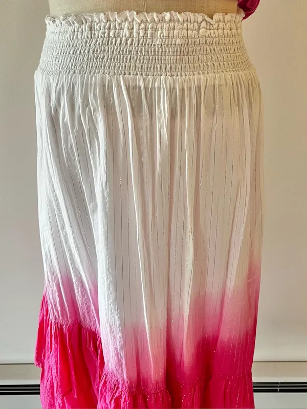 Y2K Pink Ombre Tiered Skirt White to Hot Pink dip dye with mirror sequins - Image 5