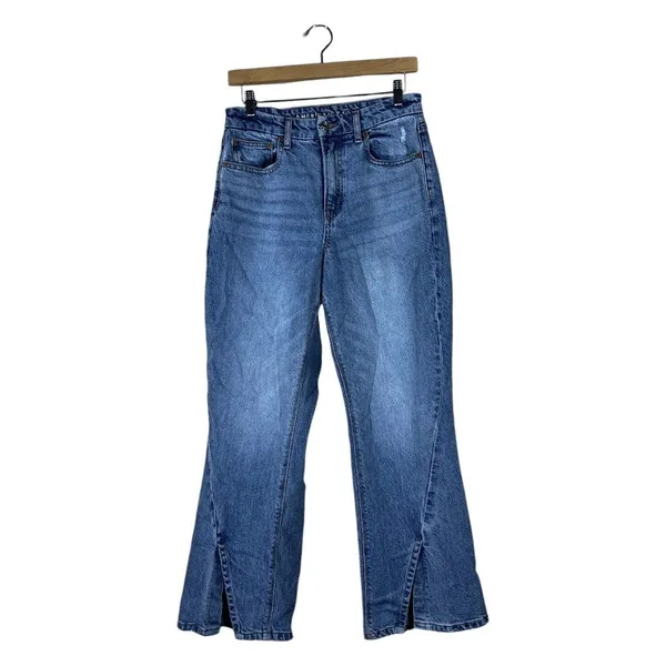 American Eagle Curvy 90s Bootcut Solid Denim Jeans Blue Split Hem Size 6 Short - Image 2