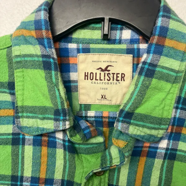 Hollister Shirt Twill Flannel Plaid Men's classic Button Up Long Sleeve Y2K - Image 2