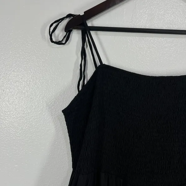 KOJOOIN Maxi Dress Smocked Sundress Tie Strap Tiered Casual Black 2XL Flowy‎ - Image 6