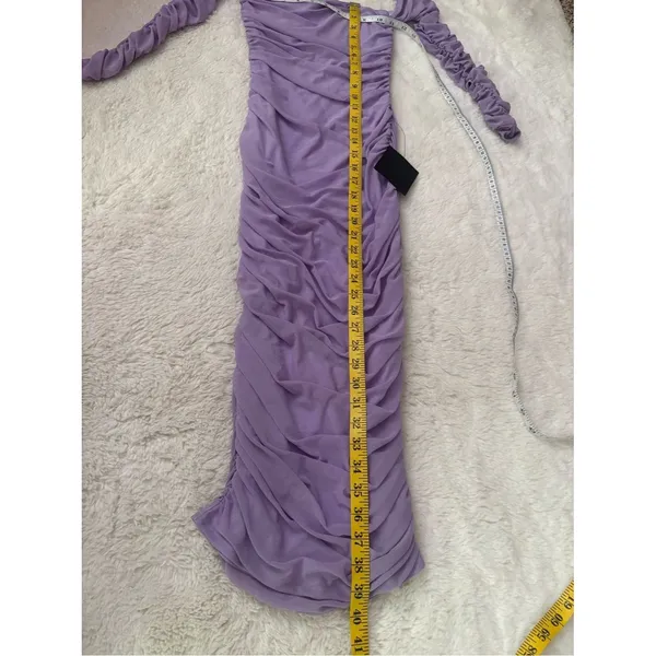 Lulus Desirable Date Lavender Mesh Ruched Off-the-Shoulder Midi Dress Size XS - Image 7