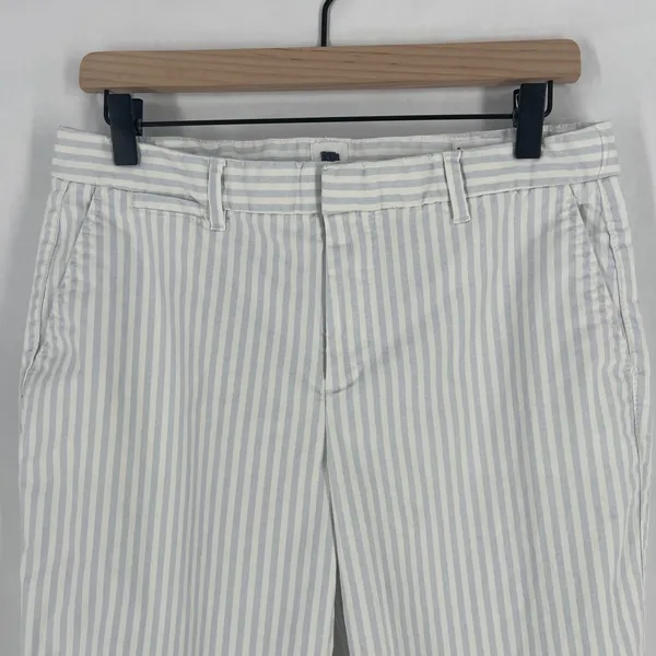 Gap Slim City Cropped‎ Pants Womens 8 White Blue Striped Cotton Tapered Leg - Image 2