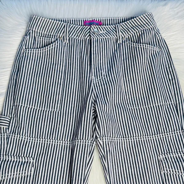 Edikted Black and White Stripe Out Cargo Pants - Image 3