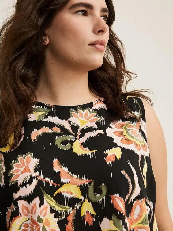 Torrid Bella Jaco Deep Black Floral Ikat Challis Sleeveless Blouse Women's 1 NWT - Image 3