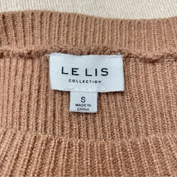 Le lis Brown White Tan Striped Colorblock Balloon Sleeve Crewneck Sweater Small - Image 5