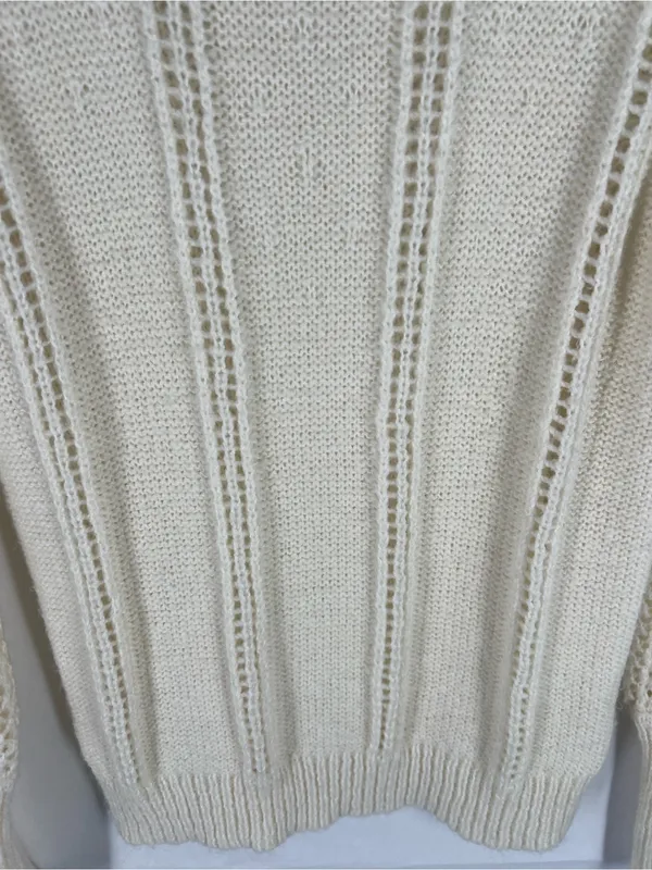 Open-Knit‎ Crewneck Sweater in Cream - Women's - Image 4