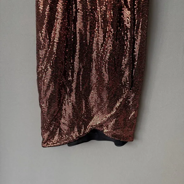 GUESS Moody MobWife Holiday Metallic‎ Sequin Wrap Mini Dress 4 Copper - Image 3