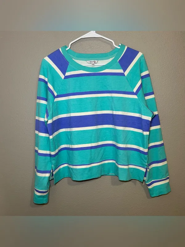 Wildfox Blue Striped Pullover Sweater & Shorts Loungewear Set Womens Size Medium - Image 2