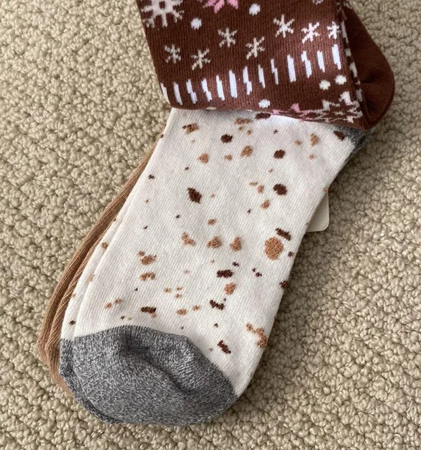 Aerie Women’s Ankle Socks Pack of Three Brown White Tan O/S One Size Cotton NWT - Image 3