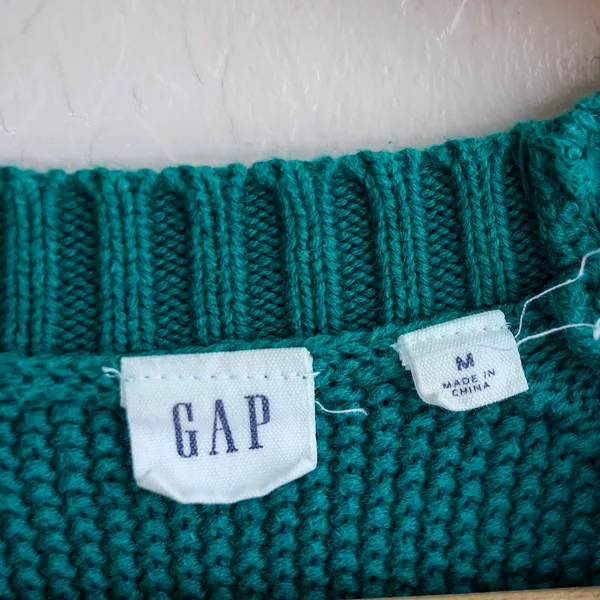 GAP Cable Knit Fisherman Crewneck Sweater Jewel Green‎ Raglan Women's M Cotton - Image 2