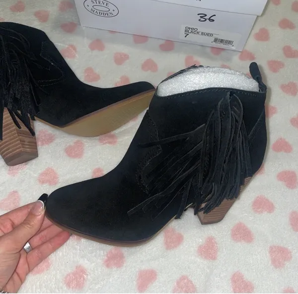 Steve Madden black boots suede fringe size 7 new in box - Image 4