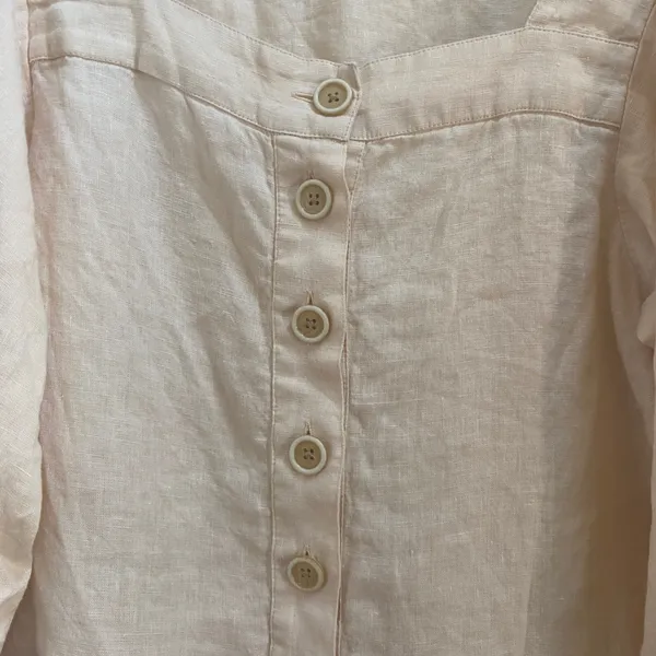J.Crew Top Women M Cream Linen Square Neck Puff Sleeve Button Down Peasant Boho - Image 4