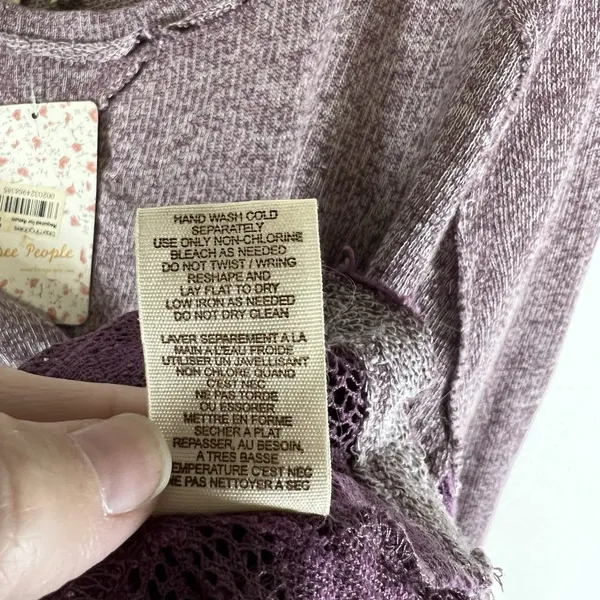 Free People We The Free Purple Sweater‎ Top Lace Sides Womens M - Image 7