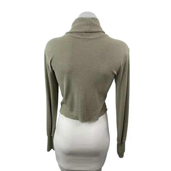 Aritzia Wilfred Free Women's Green Ribbed Long Sleeve Slim Crop Sweater Top XS - Image 4