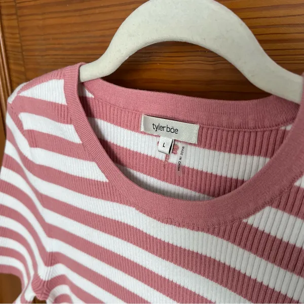 Tyler Boe Pink and White Striped Short Sleeve Ribbed Tee - Image 2