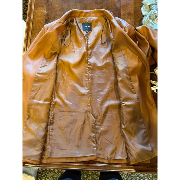 Love Tree Faux Leather Blazer Women Large Brown Cognac 90s Minimalist Moto - Image 9