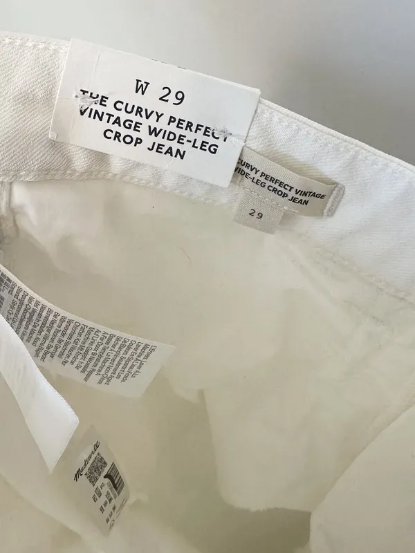 NWT Madewell The Curvy Perfect Vintage Wide-Leg Crop Jean in White - Size: 29 - Image 5