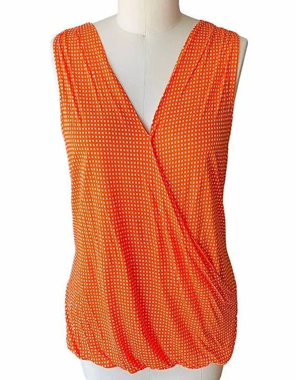 OLD NAVY Orange & White Wrap Rayon Knit Sleeveless Top ~ Women's Size XL - Image 2