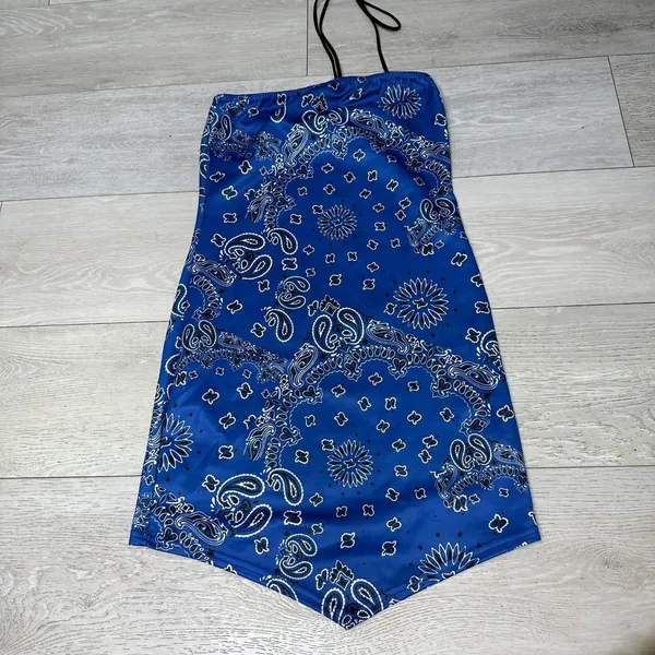 Pretty little thing sexy blue‎ bandana neck bodycon mini dress size 4 - Image 5