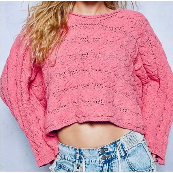 POL Sweater Cable Knit Oversized Pullover Peach Pink Womens Size Medium - Image 7