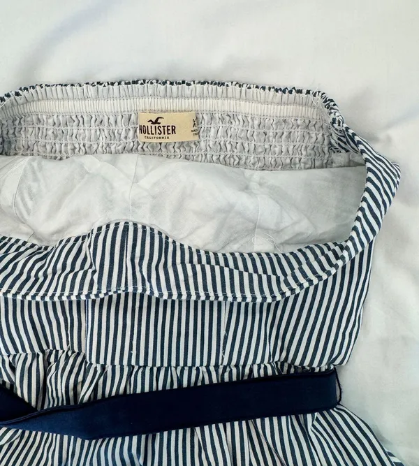 blue and white striped tube top with bow - Image 3