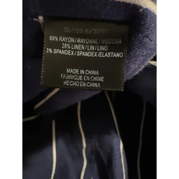 WAYF Navy Blue Pinstripe Tie Back Crop Top Linen Blend Spaghetti Strap - Image 5