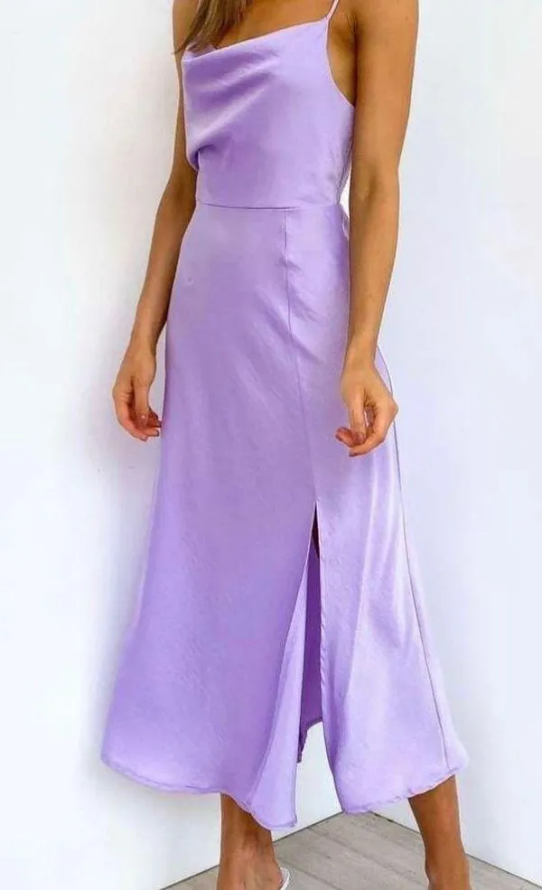 Petal & Pup Princeton Lilac Purple Princeton Satin Midi Dress 6 Feminine Drape - Image 2