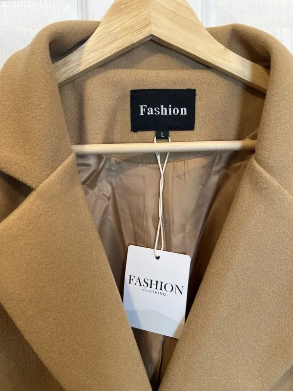 Fashion Women’s Camel Wool Blend Winter Coat Large Long Classic Elegant NWT - Image 7