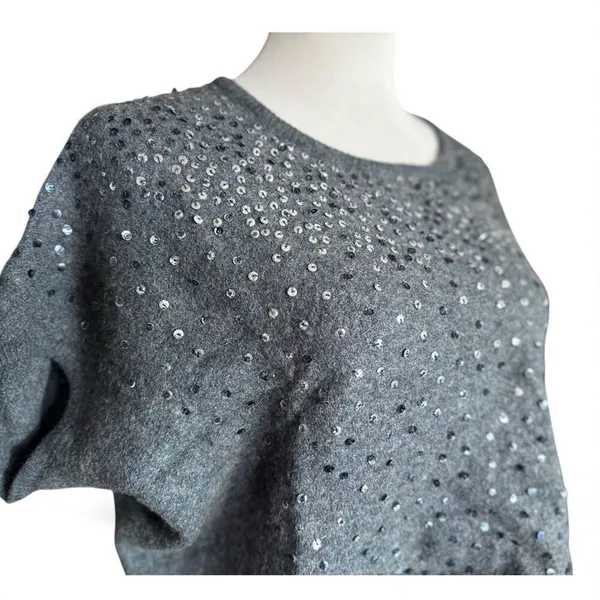 Womens Free People Oversized Stardust Sequin Batwing Gray Wool Sweater - L XL - Image 2