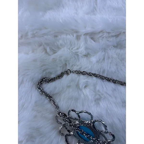 Silver vtg Tone Turquoise Oval Pendant‎ Statement Necklace Women Fashion Jewelry - Image 8