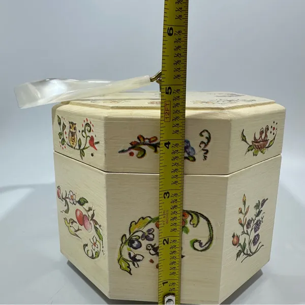 Vintage Floral Wood Octagonal Box Purse Cottagecore Fairy Coquette Birds Animals - Image 14