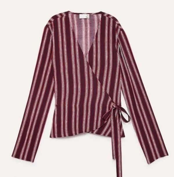 New. Wilfred Free Aritzia Stripe Shannon Wrap Blouse - Image 3