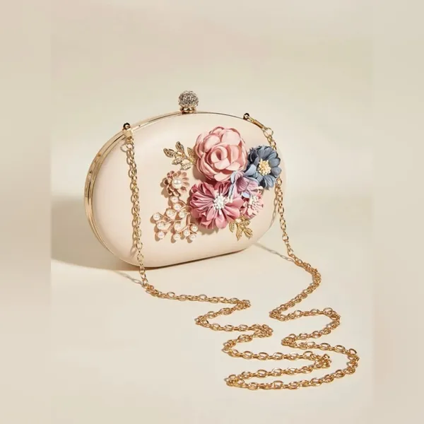 Floral Clutch Evening Bag with Rhinestone Opening - Image 10