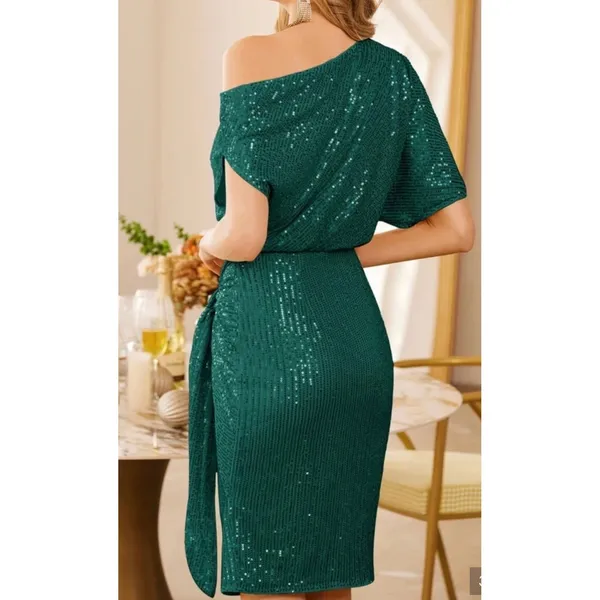 Grace Karin Womens Emerald Green Sequin One Shoulder Wrap Cocktail Dress XL NEW - Image 2