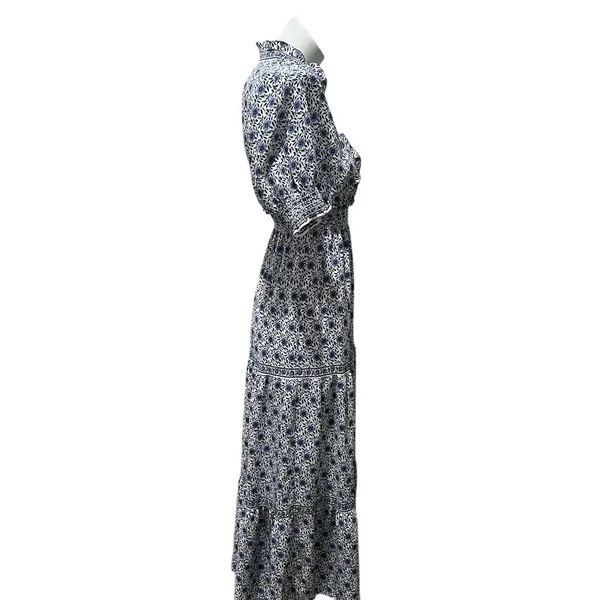 Max Studio Women's XS Blue Floral Maxi Dress Boho Chic 3/4 Sleeve - Image 4