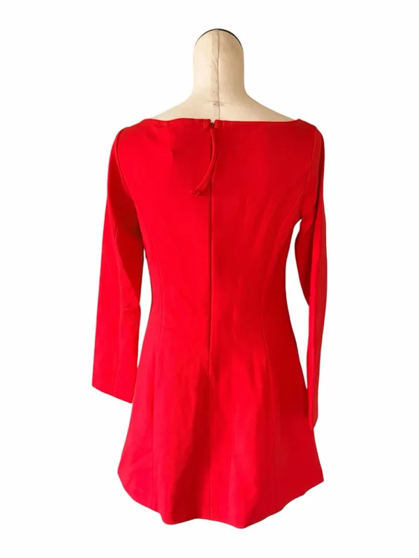 NWT SPANX $168 Long Sleeve Ballet Neck Mini Dress- Spanx Red Medium - Image 4