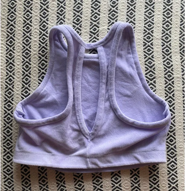 aerie Ribbed High Neck Halter Crop Tank / Long Line Bra Lilac Purple XL - Image 2