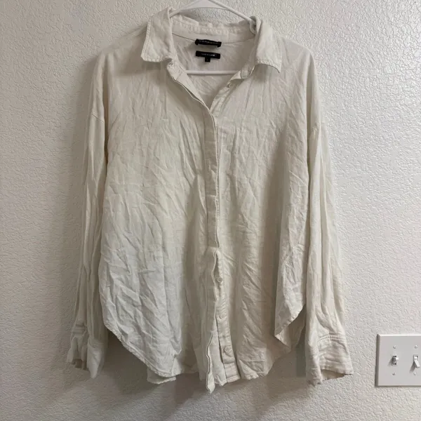 CARBON38 Linen Oversized Button Up Shirt Cream Size Large - Image 2