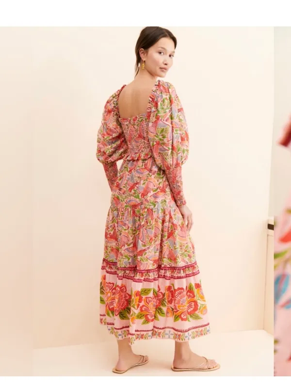 FARM Rio Macaw Smocked Midi Dress- size Large - Image 2