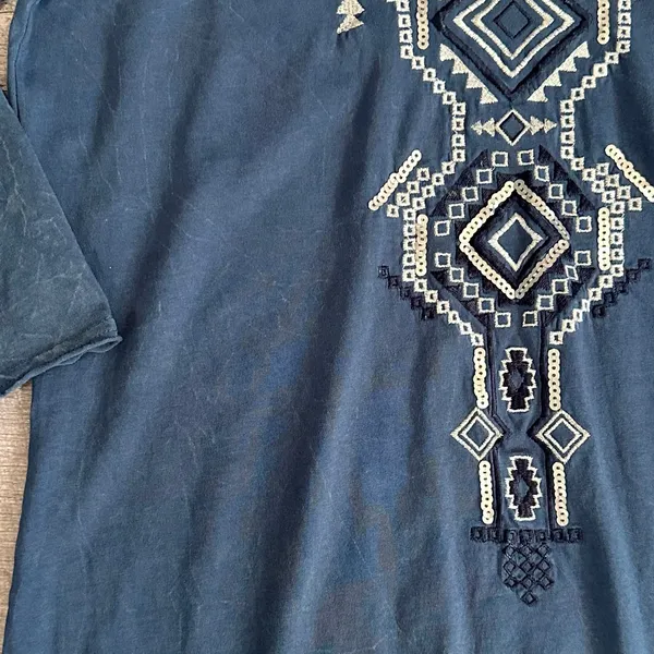 Panhandle Embroidered V Neck Shirt Womens L Cotton 3/4 Sleeve Asymmetrical Hem - Image 3