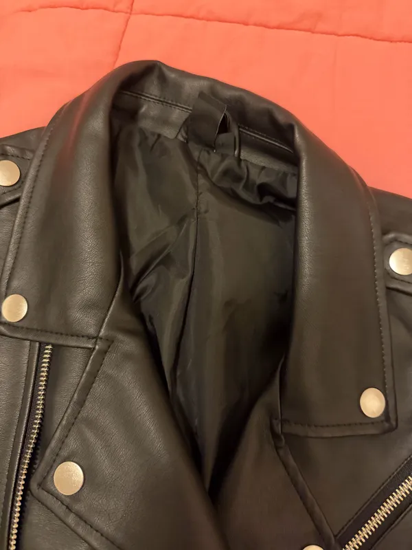 Windsor Windsor Black Faux Leather Belted Moto Jacket with Silver Hardware - Image 3