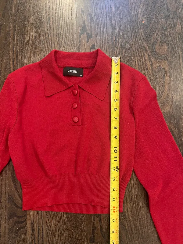 Cider Red V-Neck Collared Button Sweater - Image 4
