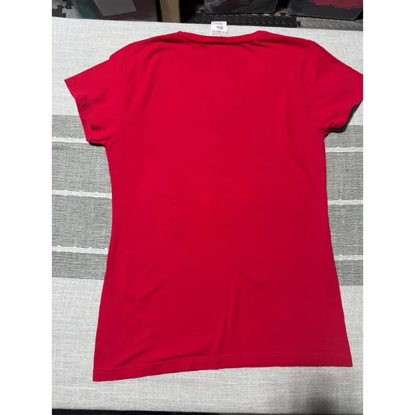 Chicago Cubs MLB Womens V-Neck T-Shirt Red‎ Distressed Logo Cooperstown Large - Image 4