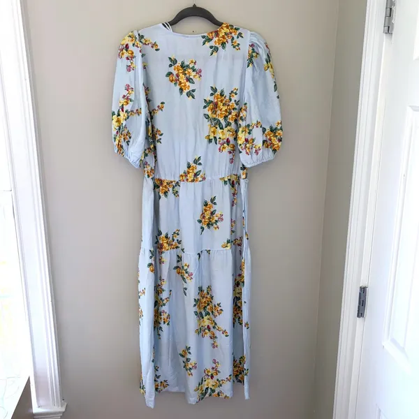 A New Day Light Blue Floral Wrap V-Neck Tiered Midi Dress NWT Size M - Image 3