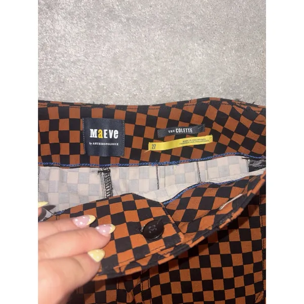 Anthropologie Maeve Colette Pants Rust Black Checkerboard Cropped Wide Leg 27 - Image 5