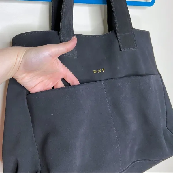 LOLA New York Black Suede Leather Large Tote Bag Purse - Image 6