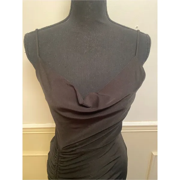 Black Ruched Cowl Neck Midi Dress by E.L.H. Studio - Image 4