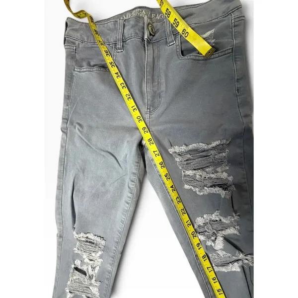 American Eagle High Waisted Skinny Distressed Ripped Grey Jeans Womens Size 4 - Image 4